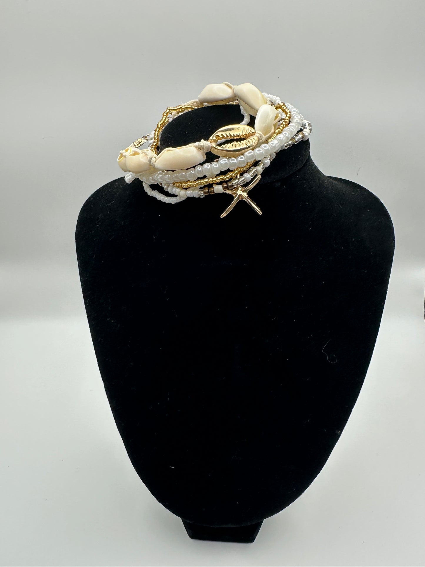 Boho Rice Beads Starfish Pendant Anklet Set