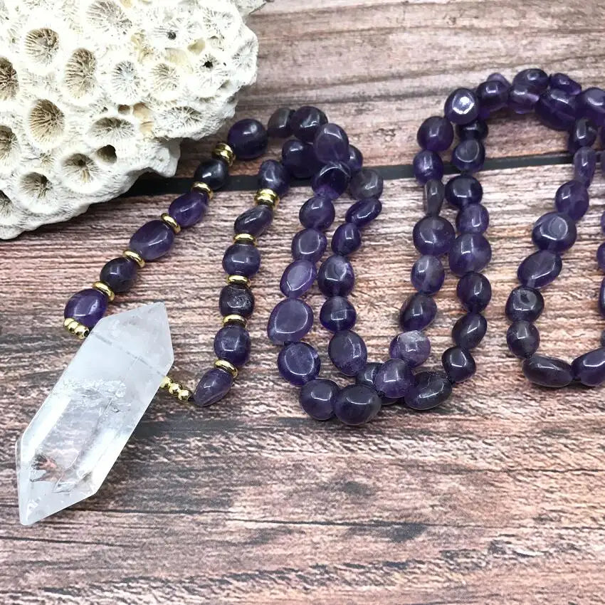 Natural Amethysts Chip Beads Necklace