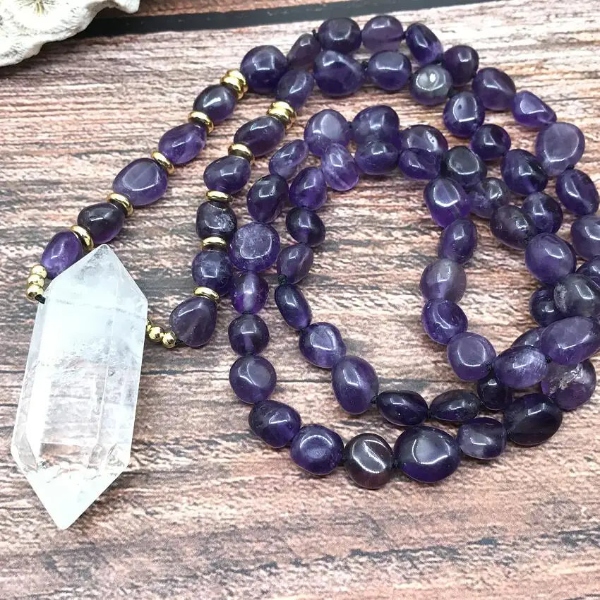 Natural Amethysts Chip Beads Necklace