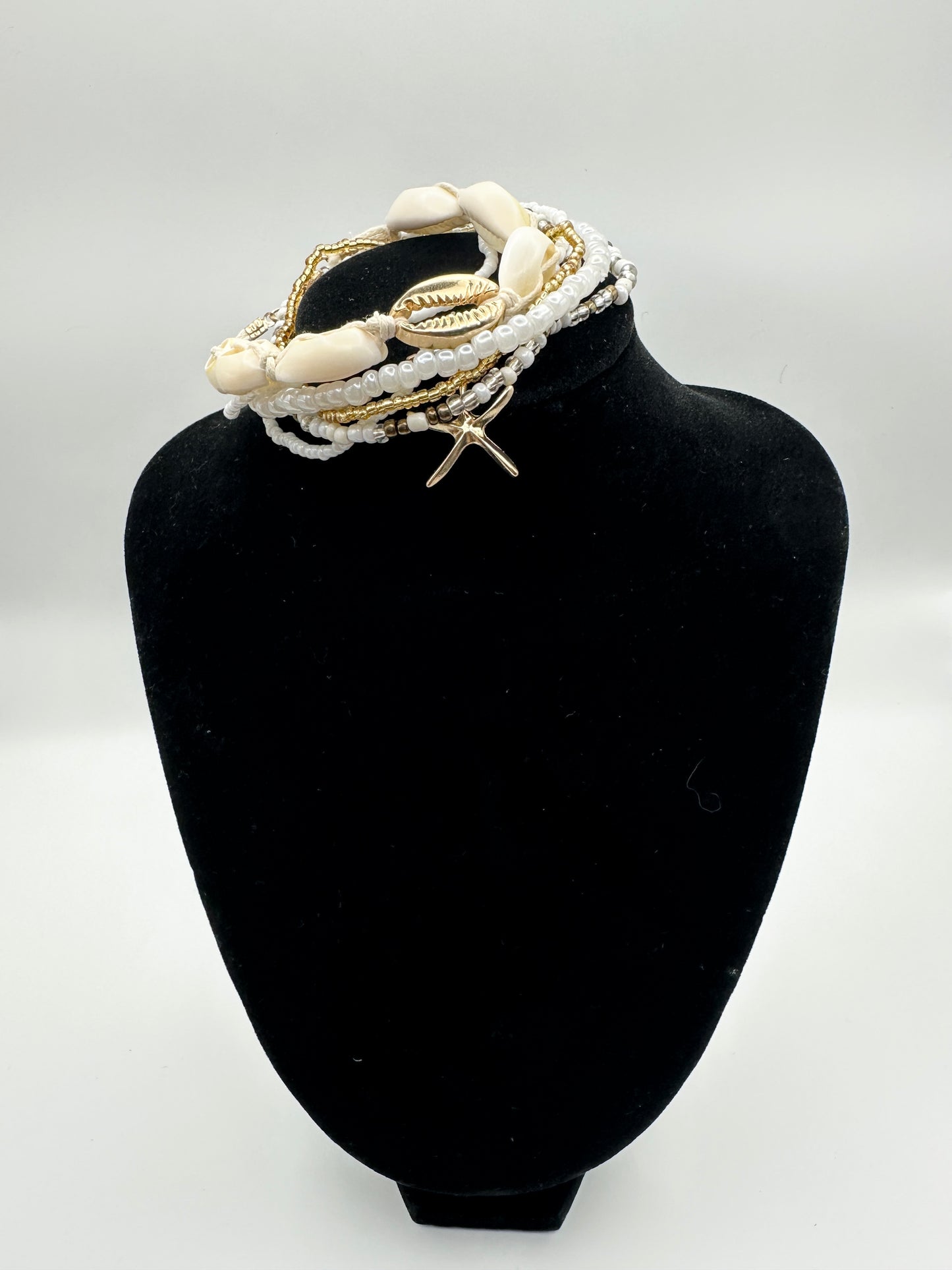 Boho Rice Beads Starfish Pendant Anklet Set